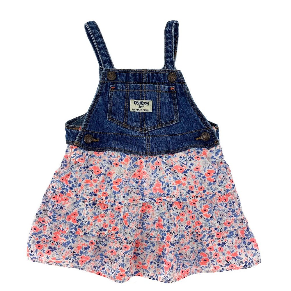 OSHKOSH B'GOSH Vestbak Denim Sleeveless Floral Skirt Jumper Dress Size 18M